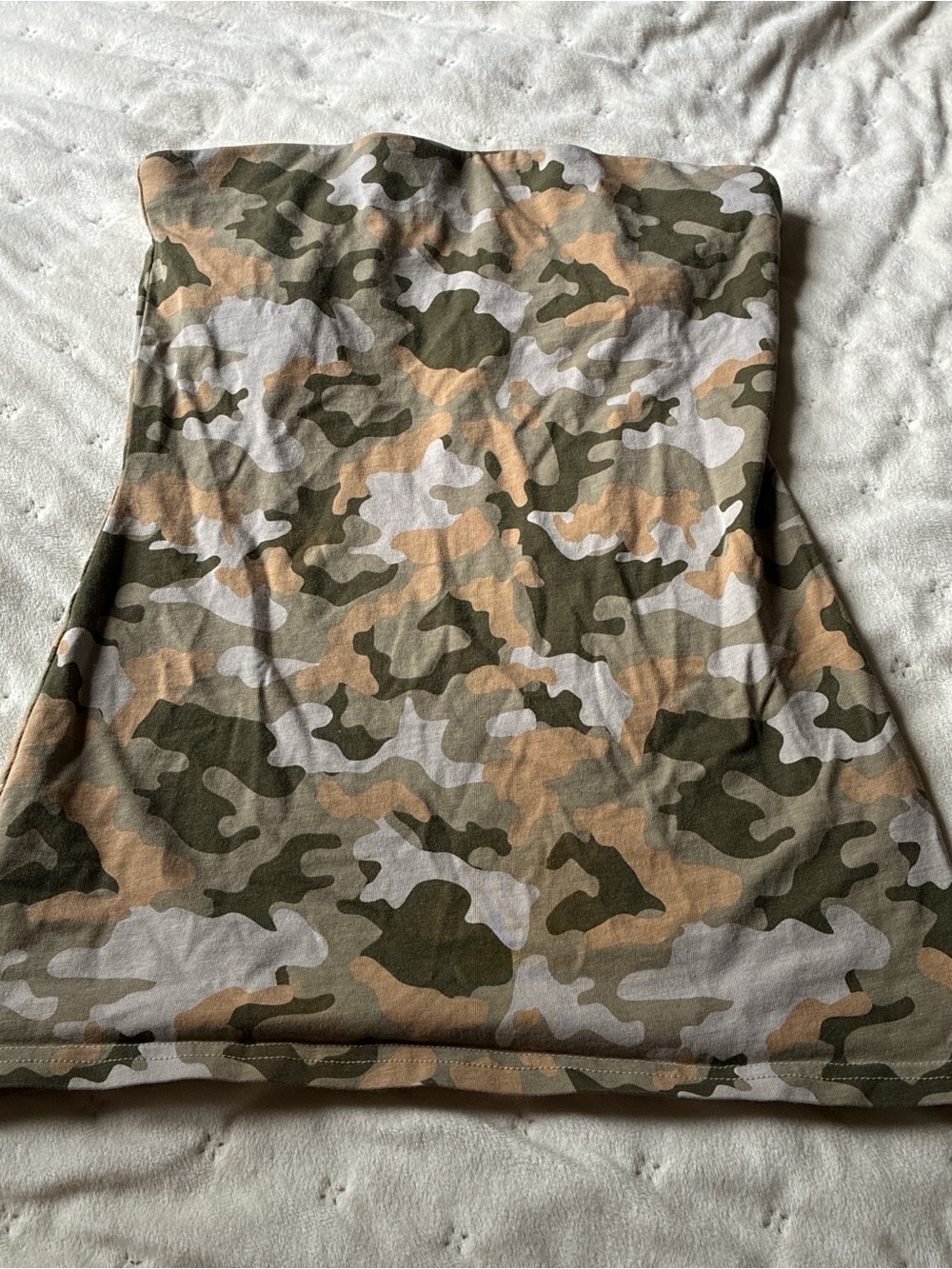 Strapless Camo Print Crop Top - Green/Tan